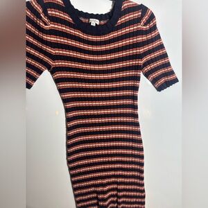 Love, Fire Striped tee dress in Navy and Orange comfy